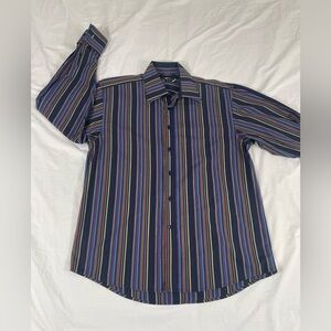 Lanzino Mens Multicolor Striped Long Sleeve Button Up Shirt Size M
